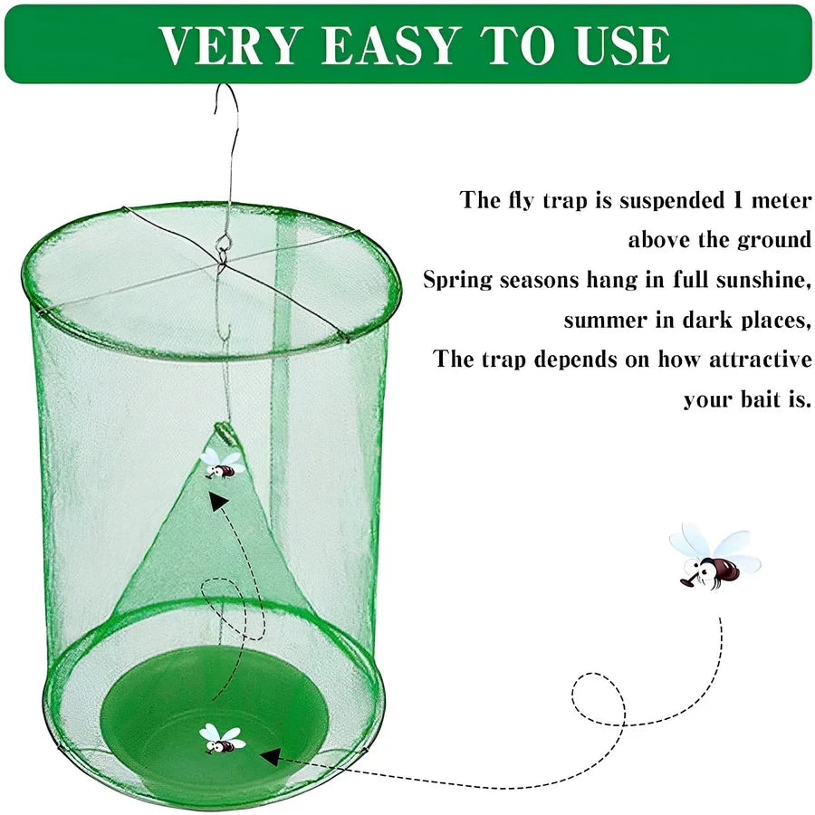 Non Toxic Fly Trap with Reusable Expandable Capture Chamber and 10 All Natural Bait Units Zolana