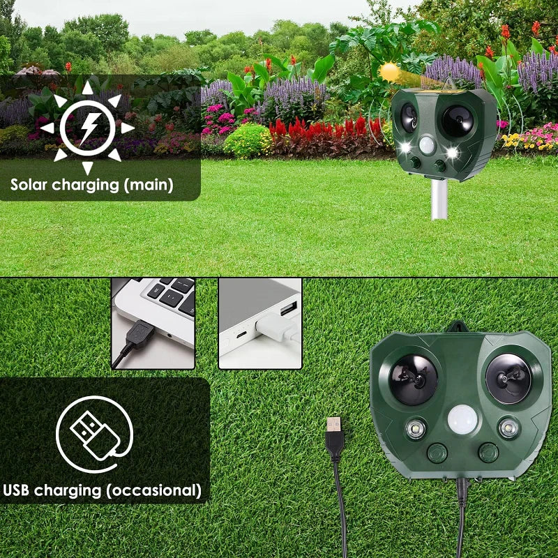 Ultrasonic Bird Deterrent with Solar Charging and USB Backup, 30-Foot Range Zolana
