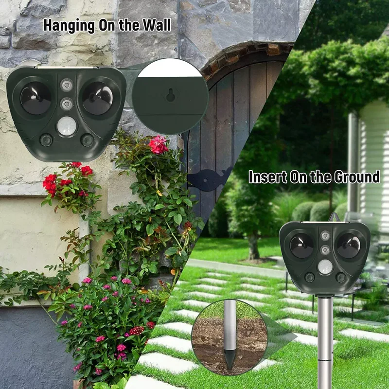 Solar Bird Repeller with Ultrasonic Pulses and Flashing LED, USB Rechargeable