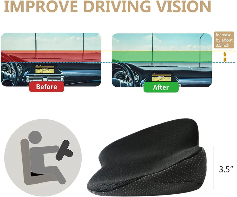 Car Seat Booster Cushion with Memory Foam and Pressure-Relief Contour, Zippered Cover
