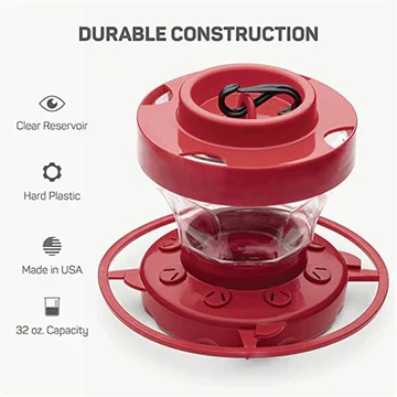 Hummingbird Feeder with Ant Moat and Eight Feeding Ports, 16oz Clear Reservoir