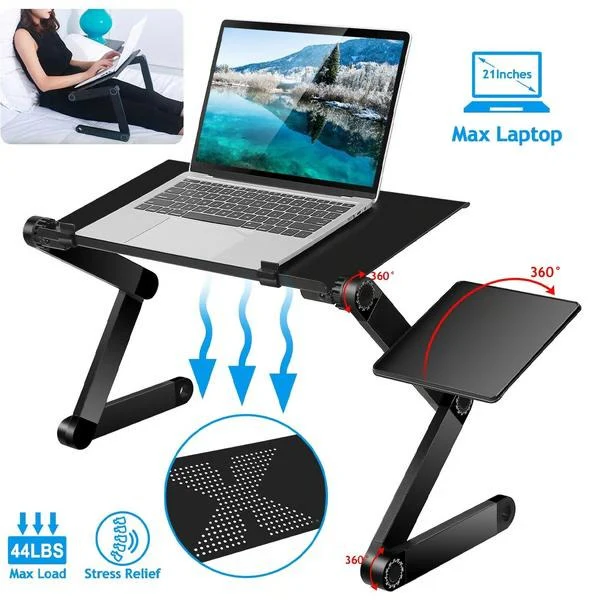 Ergonomic Laptop Stand with 360° Rotation and Detachable Mouse Pad, Ventilated Aluminum