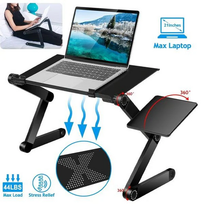 Ergonomic Laptop Stand with 360° Rotation and Detachable Mouse Pad, Ventilated Aluminum