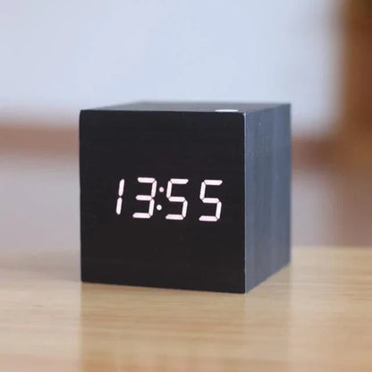 Wooden Digital Clock with Hidden LED Numerals and Alarm, USB or Battery Power Zolana