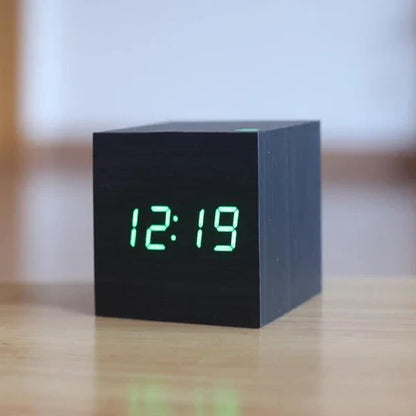 Wooden Digital Clock with Hidden LED Numerals and Alarm, USB or Battery Power Zolana