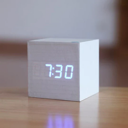 Wooden Digital Clock with Integrated LED Numerals and USB Power, Compact Minimalist Design