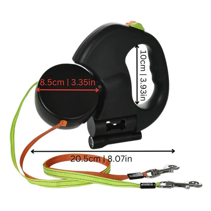 Dual Retractable Dog Leash with Tangle-Free 360° Swivel and LED Safety Light, 9.8 Ft Zolana