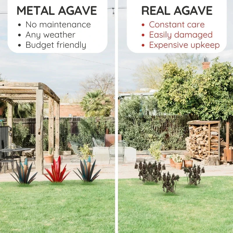 Metal Agave Sculpture with Rustic Metal Finish and Weatherproof Steel, Indoor Outdoor Zolana
