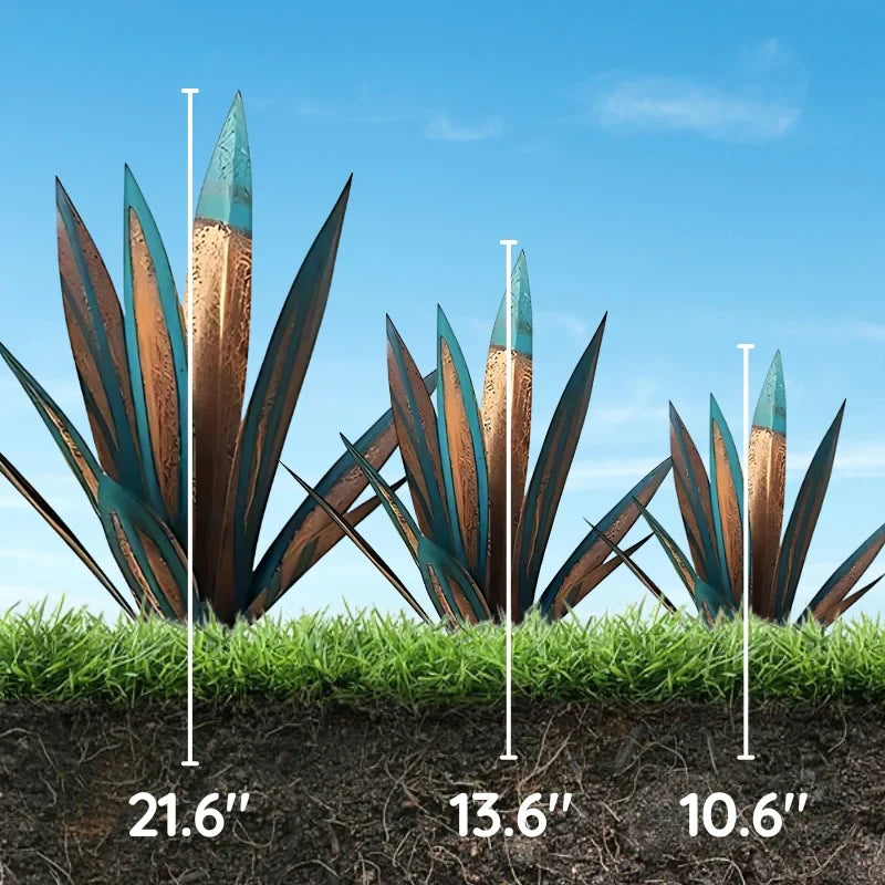 Metal Agave Sculpture with Rustic Metal Finish and Weatherproof Steel, Indoor Outdoor Zolana