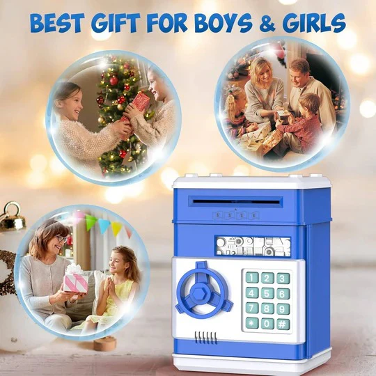 Electronic Money Bank with Voice Prompts and LED Display, Code Lock, Key for Kids