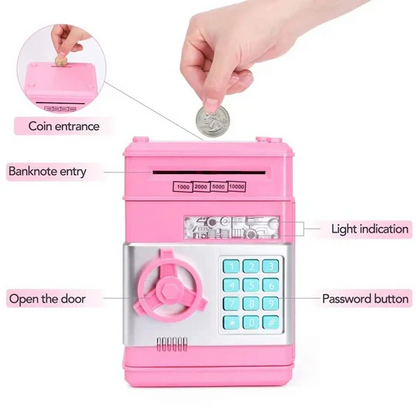 Electronic Money Bank with Voice Prompts and LED Display, Code Lock, Key for Kids