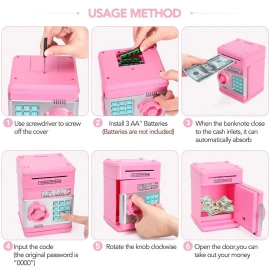 Electronic Piggy Bank with Password Lock and Bill Intake, Dual-Language Audio for Kids Zolana