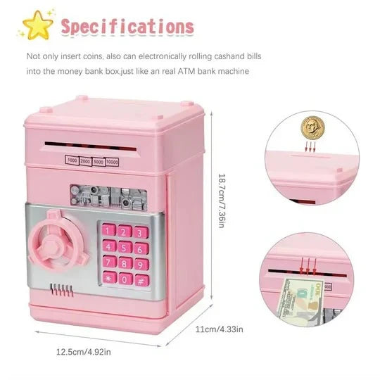 Electronic Piggy Bank with Password Lock and Bill Intake, Dual-Language Audio for Kids Zolana
