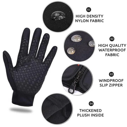 Touchscreen Winter Gloves with Fleece Lining and Anti-Slip Palm, Zippered Cuff