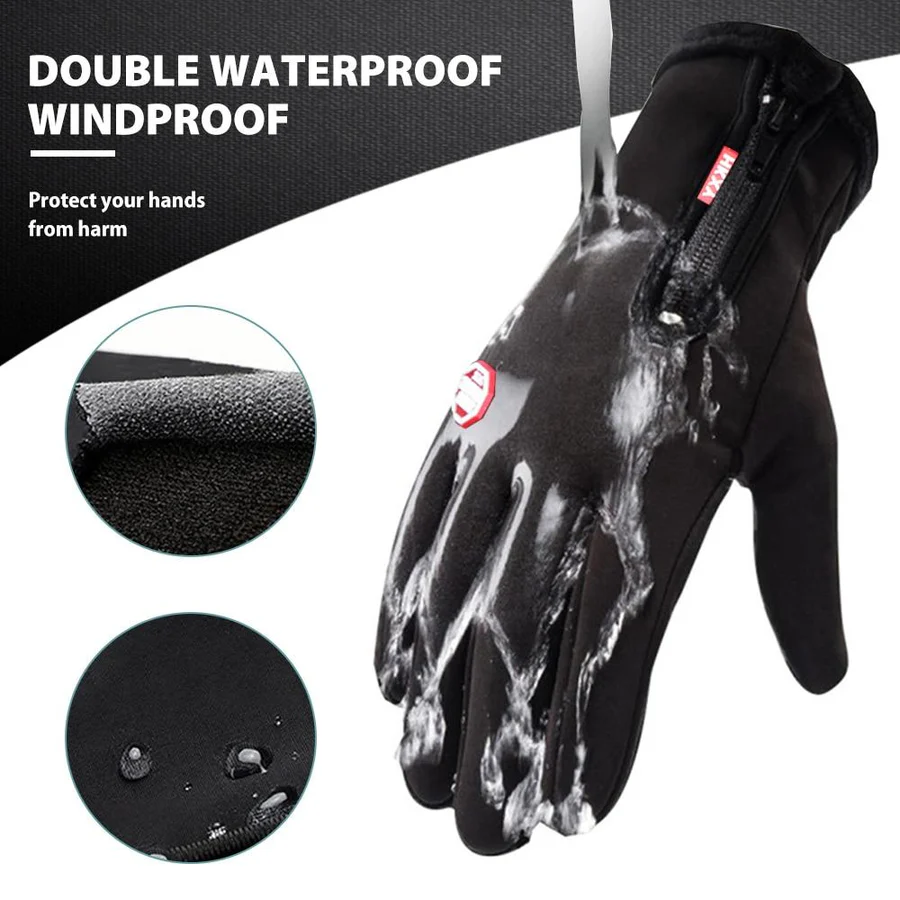 Touchscreen Winter Gloves with Fleece Lining and Anti-Slip Palm, Zippered Cuff