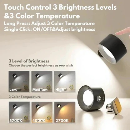 Cordless Rechargeable Wall Light with 360° Magnetic Head and Touch Controls