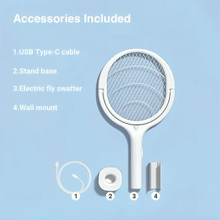 Electric Bug Zapper Racket with USB-C Charging and Adjustable Head, Stand Included Zolana
