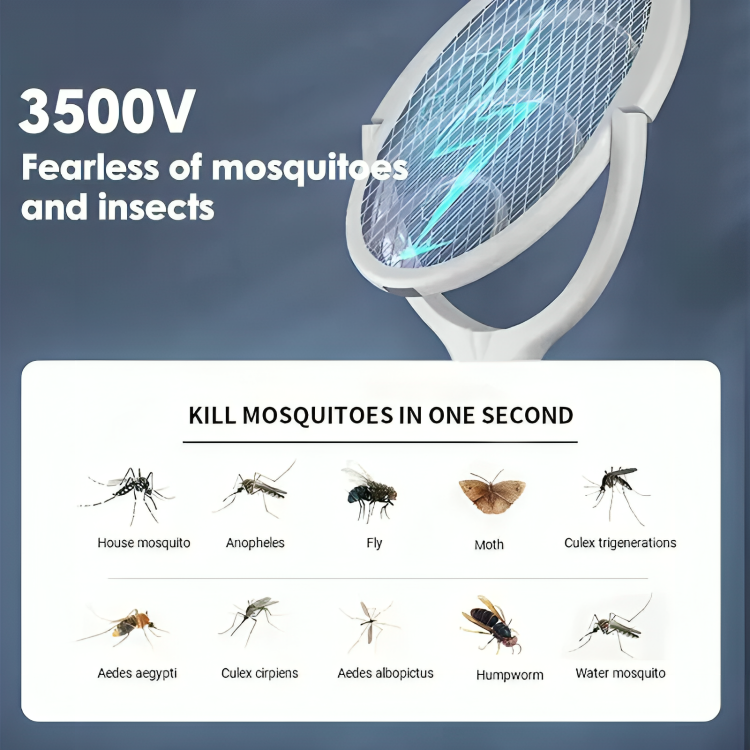 Bug Zapper Racket with USB-C Fast Charging and Adjustable Head, Stand Included