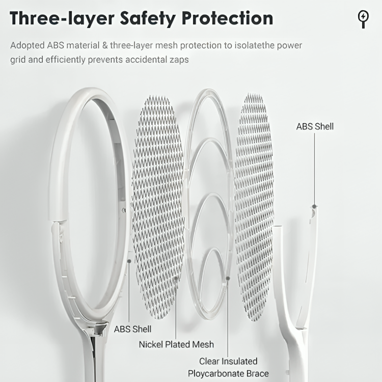 Bug Zapper Racket with USB-C Fast Charging and Adjustable Head, Stand Included