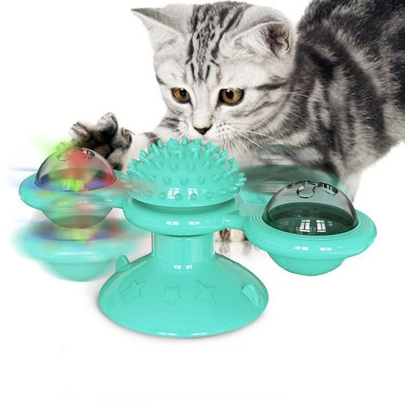 Interactive Windmill Cat Toy: Engaging Puzzle Game with Whirligig Turntable for Kitten Dental Health - Pet Supplies