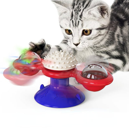 Interactive Windmill Cat Toy: Engaging Puzzle Game with Whirligig Turntable for Kitten Dental Health - Pet Supplies