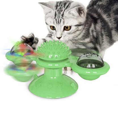 Interactive Windmill Cat Toy: Engaging Puzzle Game with Whirligig Turntable for Kitten Dental Health - Pet Supplies