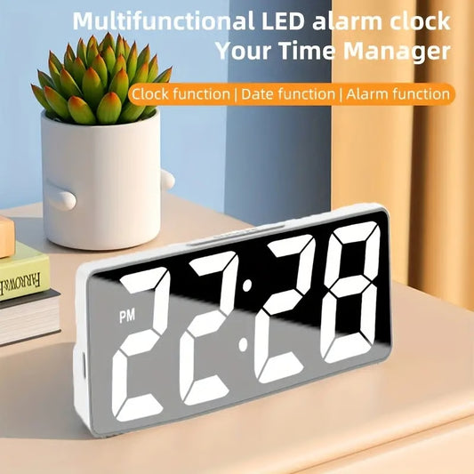 Modern Digital Clock,LED Display with Date/Temperature, Auto Dim Feature,Snooze Function,Desktop Electronic Clock