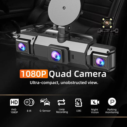 4-Channel Car Dash Cam with Night Vision and WiFi Live View, Front 1080P 170°