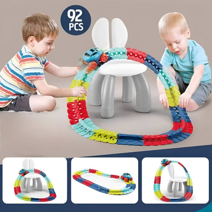 Kids Glow Race Track with Flexible Snap-Together Layout and Rechargeable LED Car