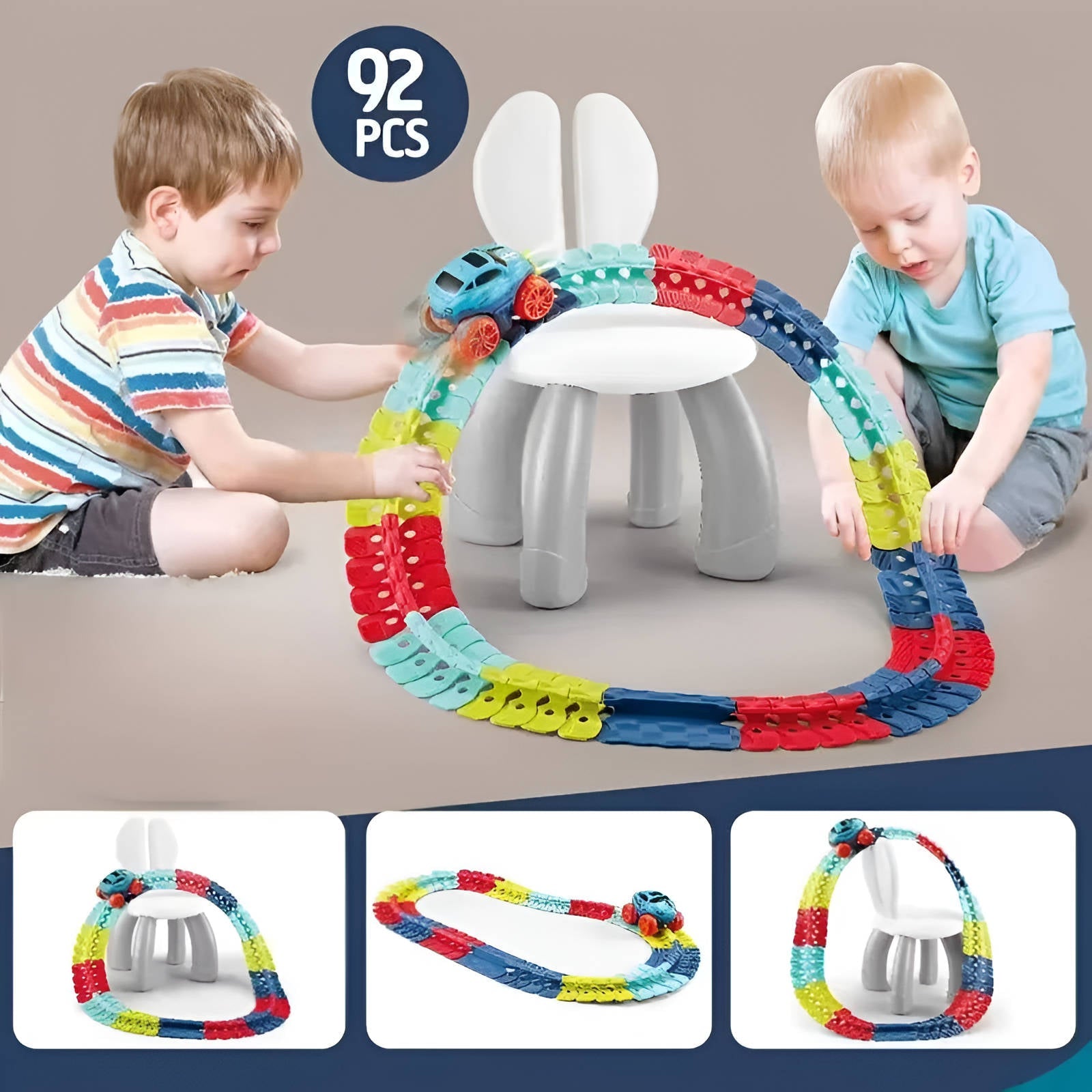 Glow in the Dark Race Track with Flexible Snap-Together Track and Anti-Tip Car for Kids Zolana