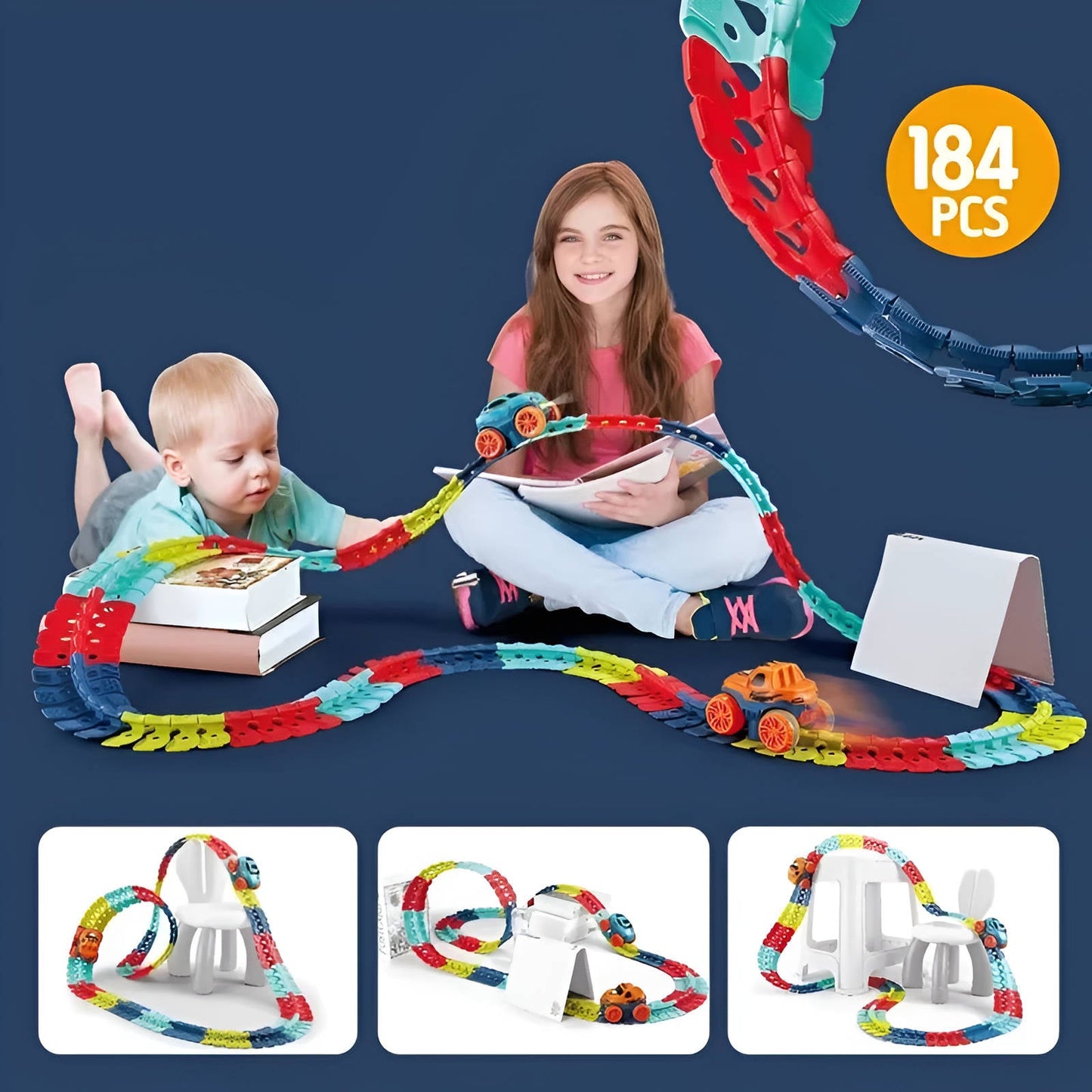 Kids Glow Race Track with Flexible Snap-Together Layout and Rechargeable LED Car
