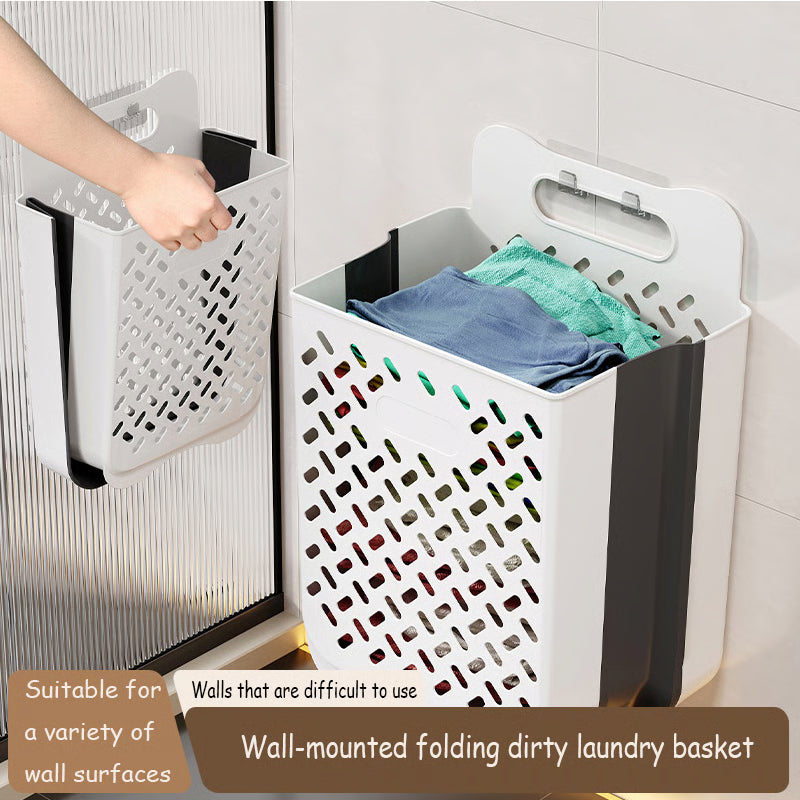 Large Folding Storage Basket, Wall-Mounted & Portable Hamper with Removable Liner Bag, Space-Saving Fabric Laundry