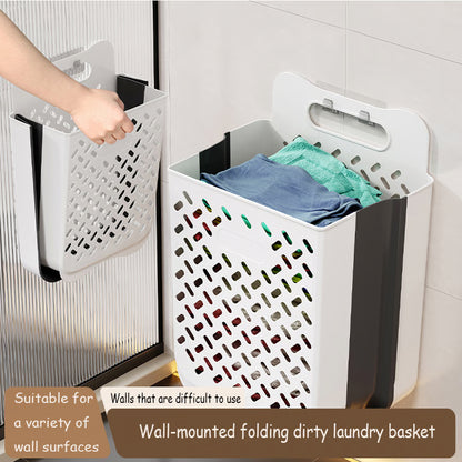 Large Folding Storage Basket, Wall-Mounted & Portable Hamper with Removable Liner Bag, Space-Saving Fabric Laundry