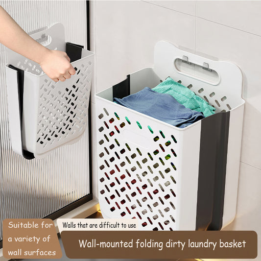 Large Folding Storage Basket, Wall-Mounted & Portable Hamper with Removable Liner Bag, Space-Saving Fabric Laundry
