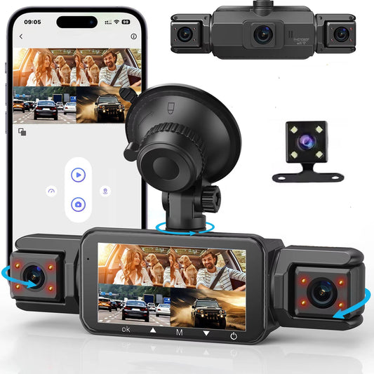Four-Channel Dash Cam with Night Vision and WiFi, Front 1080P