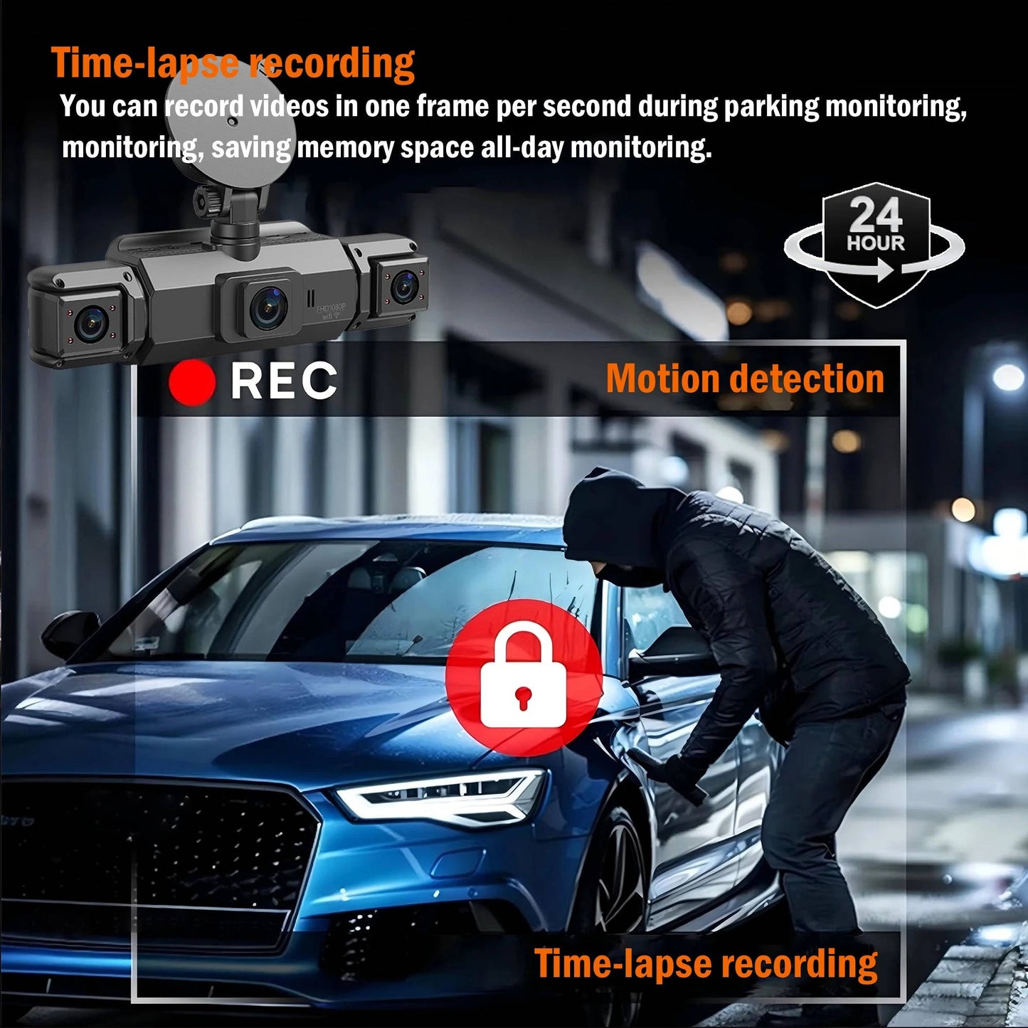 Four-Channel Dash Cam with Night Vision and WiFi, Front 1080P