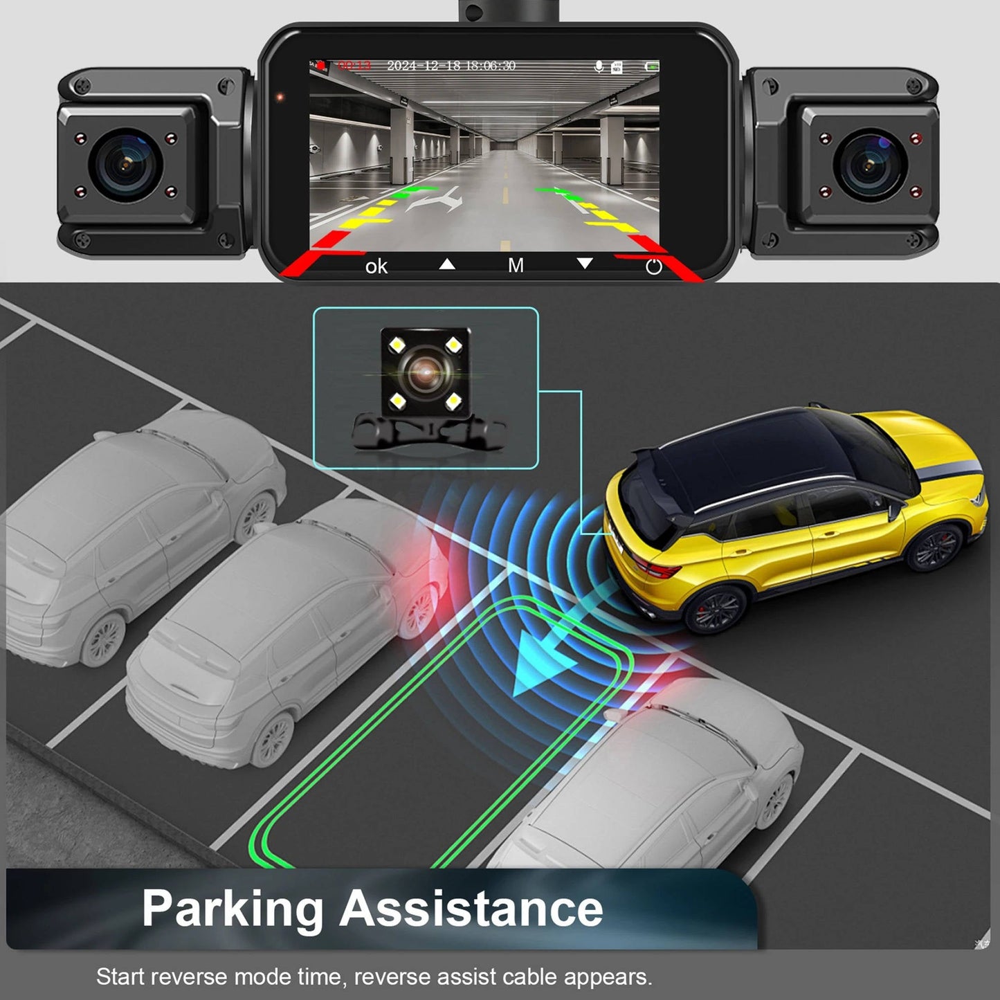 Four-Channel Dash Cam with Night Vision and WiFi, Front 1080P