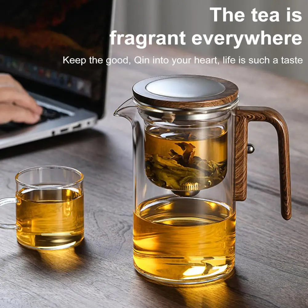 Borosilicate Glass Teapot with Removable Fine Mesh Infuser and Wood Handle, 800ml