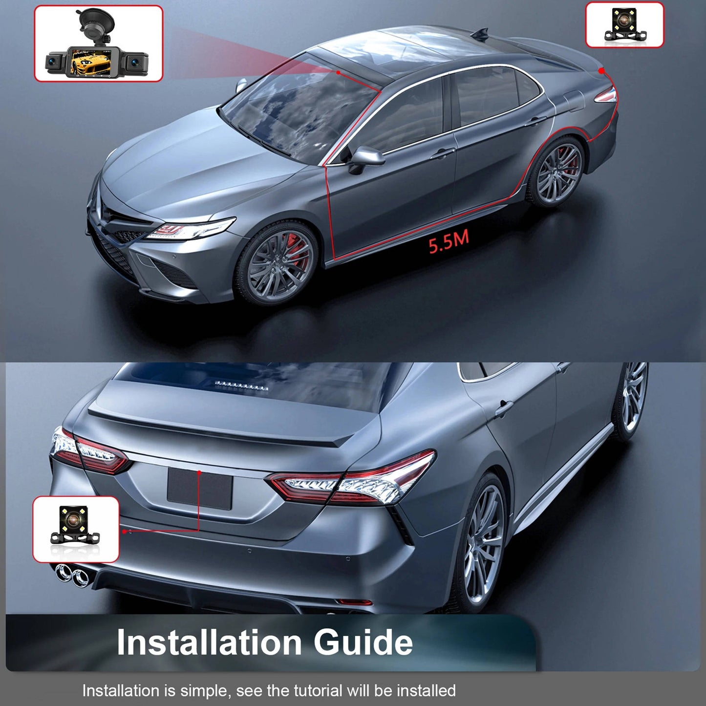 Four-Channel Dash Cam with Night Vision and WiFi, Front 1080P