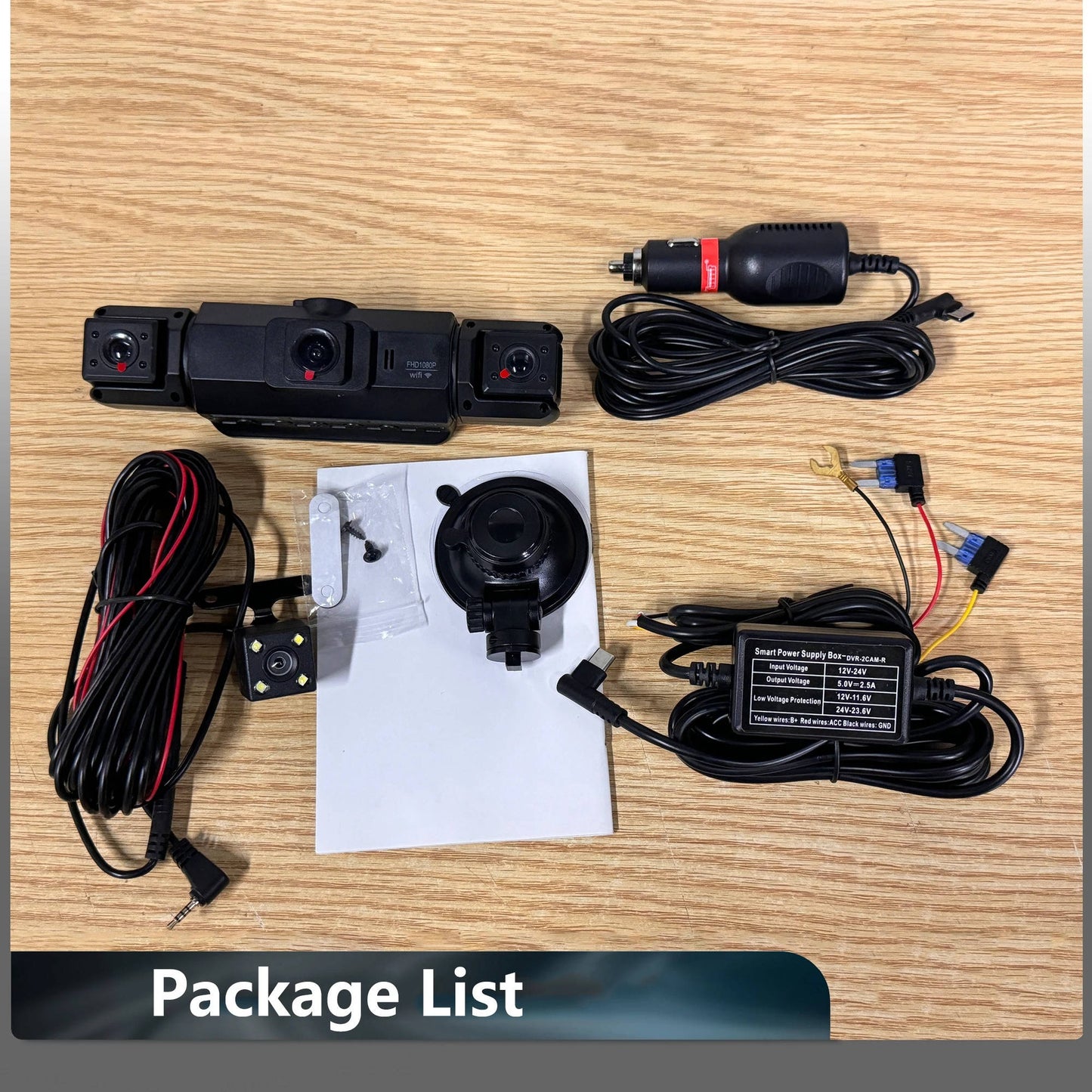 Four-Channel Dash Cam with Night Vision and WiFi, Front 1080P