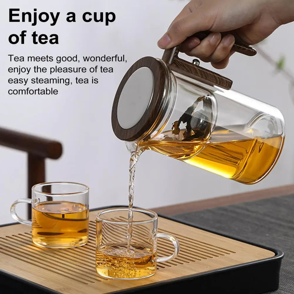 Borosilicate Glass Teapot with Removable Fine Mesh Infuser and Wood Handle, 800ml