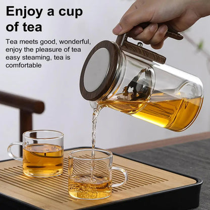 Borosilicate Glass Teapot with Removable Fine Mesh Infuser and Wood Handle, 800ml