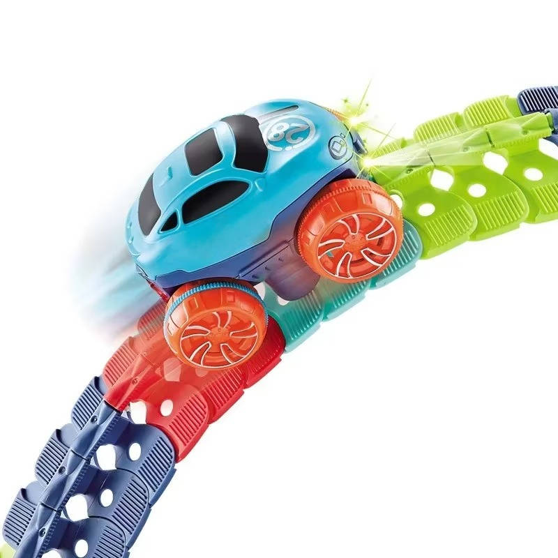 Glow in the Dark Race Track with Flexible Snap-Together Track and Anti-Tip Car for Kids Zolana