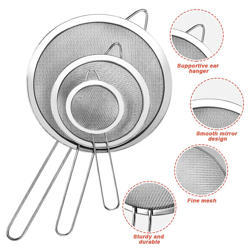 Stainless Steel Oil Strainer with Fine Wire Mesh Essential Baking & Frying Kitchen Tool