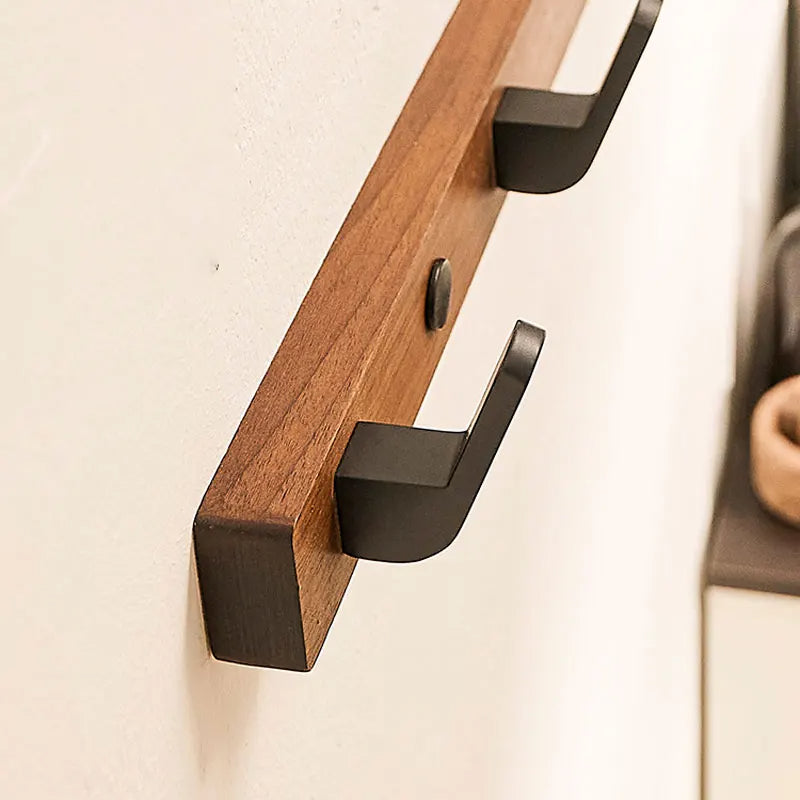 Wall-Mounted Coat Rack with Solid Wood Backplate and Reinforced Steel Hooks, Matte Black