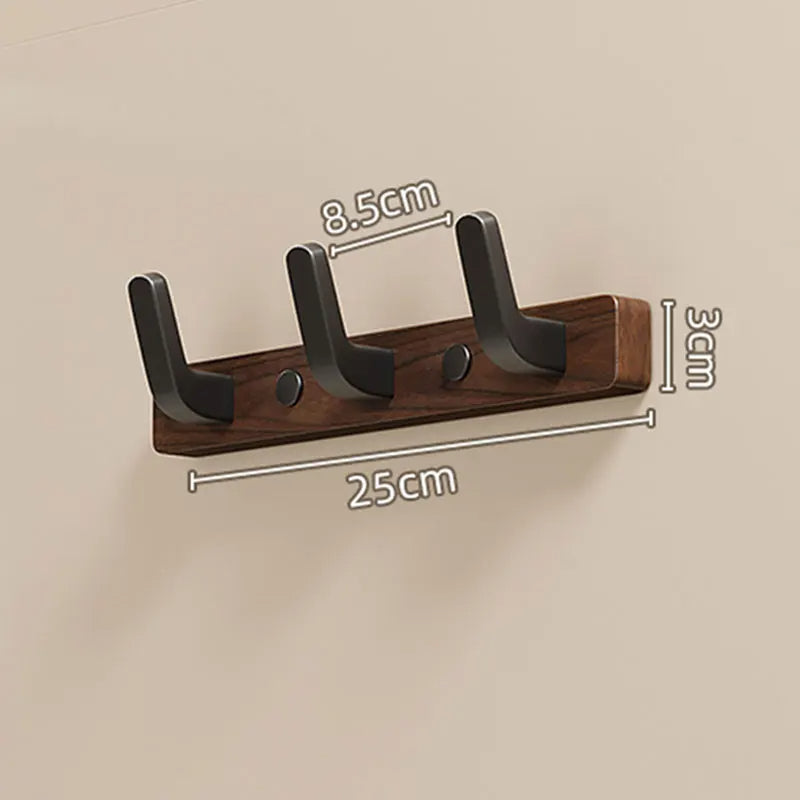 Wall Mounted Coat Rack with Solid Wood Accent and Powder Coated Metal, Matte Black