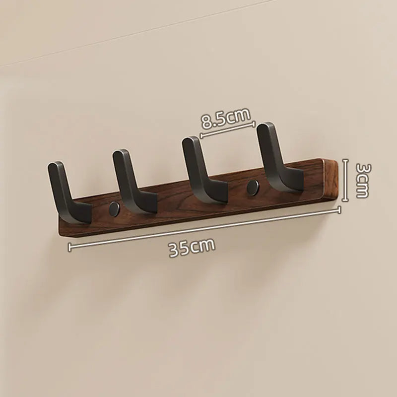 Wall-Mounted Coat Rack with Solid Wood Backplate and Reinforced Steel Hooks, Matte Black