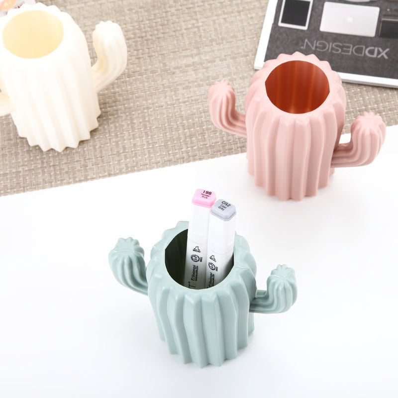 Multifunction Desk Cactus Pen Holder Brush Pot Office Storage Box for Students