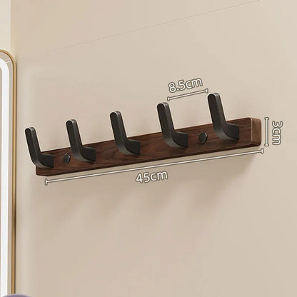 Wall Mounted Coat Rack with Solid Wood Accent and Powder Coated Metal, Matte Black
