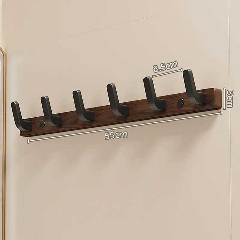 Wall Mounted Coat Rack with Solid Wood Accent and Powder Coated Metal, Matte Black